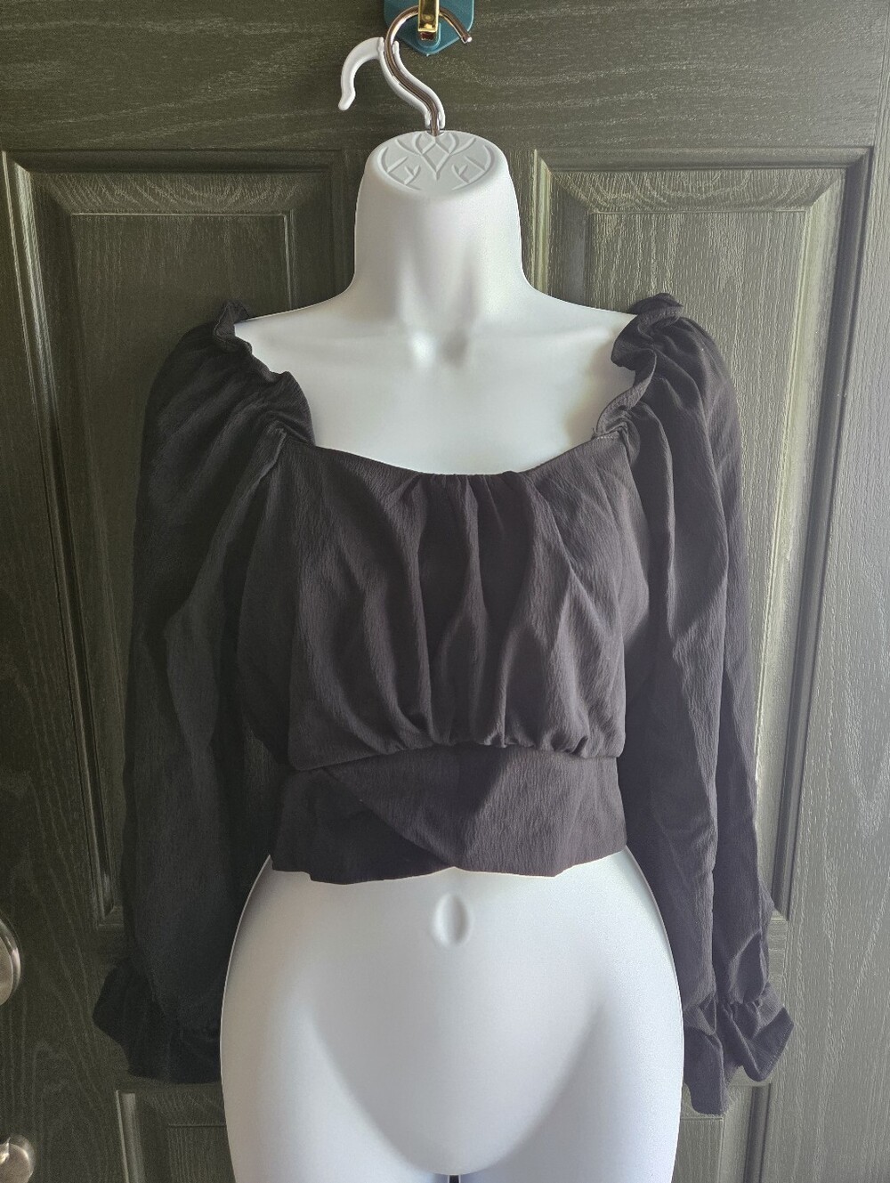 Black Crop Blouse With Tie Around Back - S/M